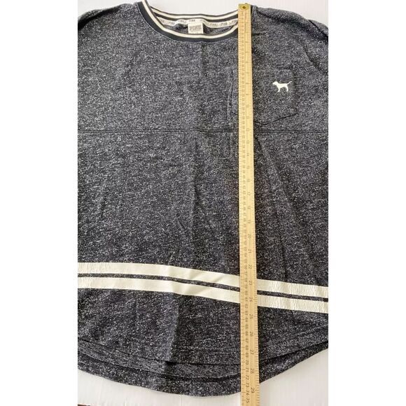 Victoria’s Secret  PINK Light Weight Sweater Top Logo On Back Gray/Blk Mix Large - Picture 4 of 10